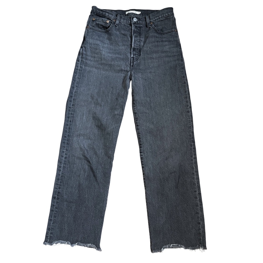 Levi's Jeans Women 28 Gray Black Ribcage Straight High Rise Button Fly Grunge